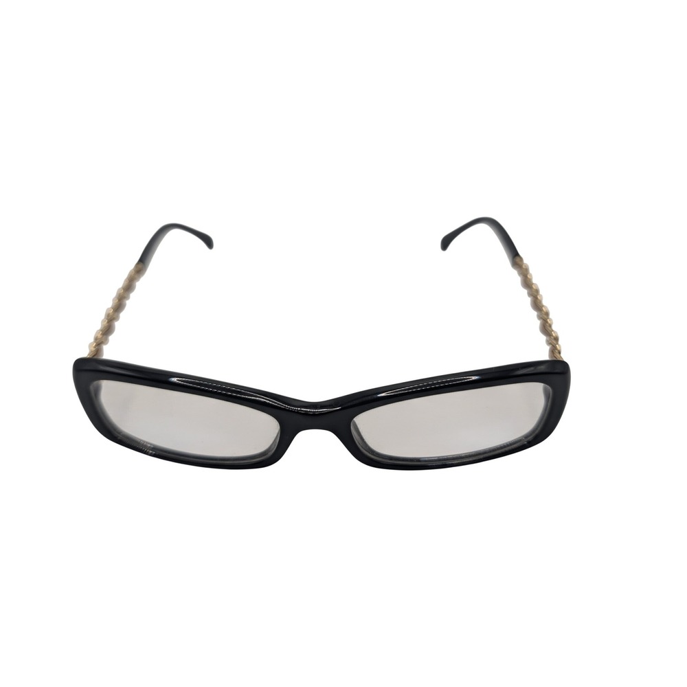 Chanel Eyeglass Frames Women 51-16 Black 3222-Q Chain Link Leather Gold CC Logo